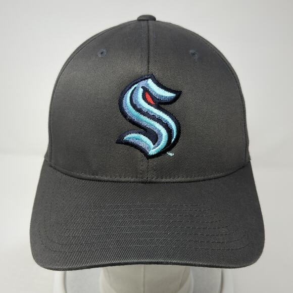 Seattle Kraken Fitted Baseball Cap Gray One Size Lightweight Embroidered Flexfit - Picture 2 of 7